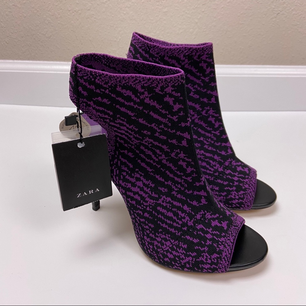 NWT ZARA Purple Black Open Toe Stretchy Heels 6.5